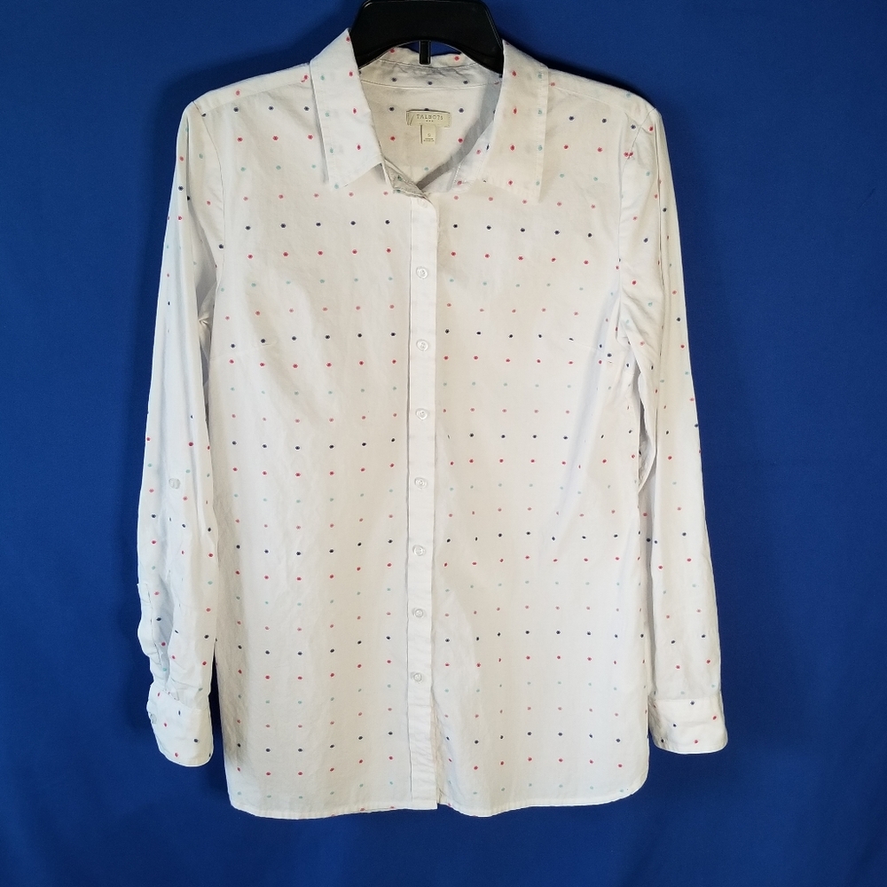 Talbots The Classic Casual Shirt Multi-Color Clip Dot Detailing 100% Cotton